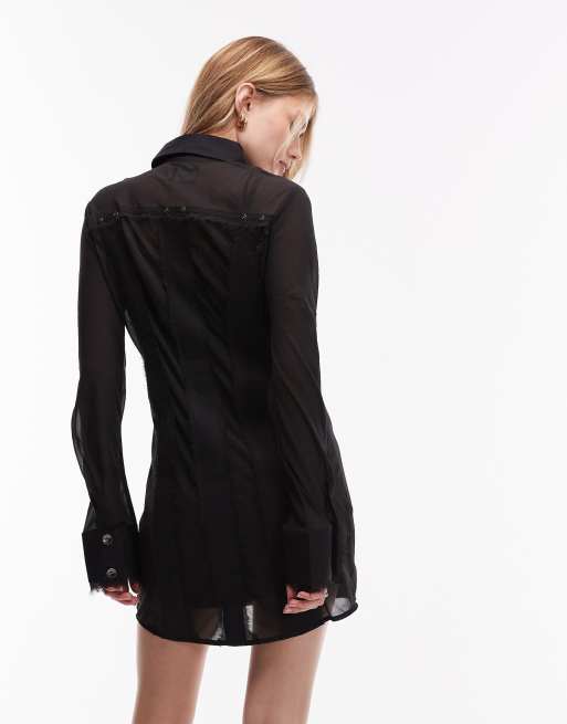 ASOS DESIGN – Transparentes Mini-Hemdkleid in Schwarz mit kontrastierendem Twill-Detail, 4 von 4