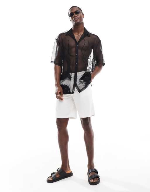 ASOS DESIGN – Transparentes Netzstoff-Hemd in Schwarz mit Drachen-Stickerei, 3 von 4