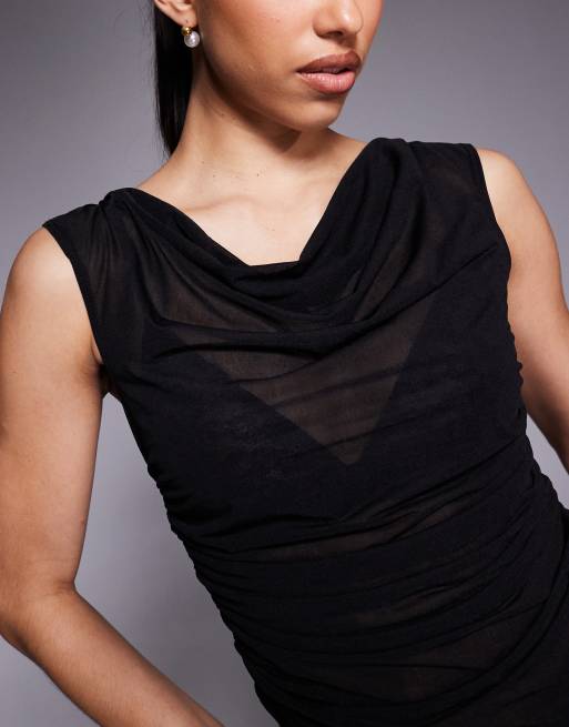 ASOS DESIGN – Transparentes Netzstoff-Oberteil in Schwarz mit Kapuze, 3 von 4
