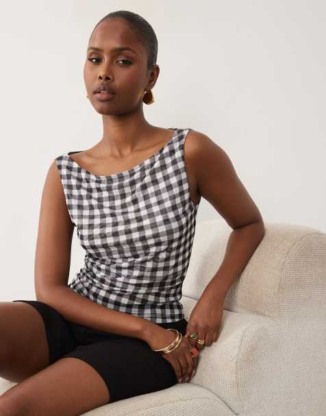 ASOS DESIGN – Transparentes Netzstoff-Tanktop mit schwarzem Vichy-Karomuster - view 1