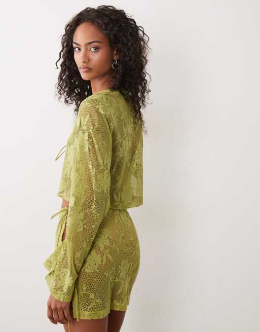 ASOS DESIGN – Transparentes Oberteil aus Häkelspitze mit Bindeband vorn, Kombiteil, 4 von 4