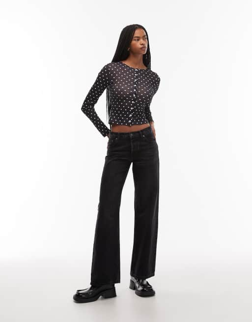 ASOS DESIGN – Transparentes Oberteil in Schwarz mit Polka Dots und durchgehender Knopfleiste, 4 von 4
