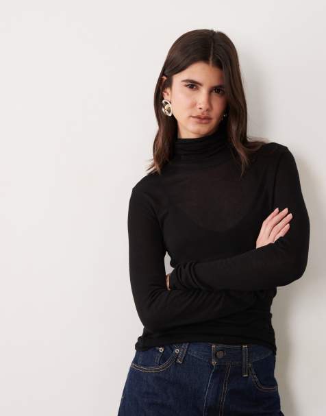 ASOS DESIGN transparentes Second-Skin-Strickoberteil mit Rollkragen in Schwarz - view 1