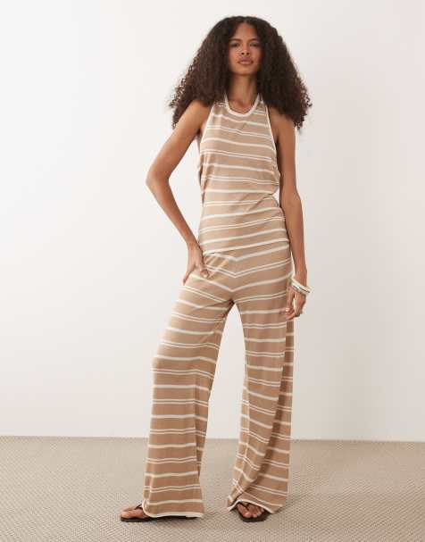 ASOS DESIGN – Transparentes Strick-Set für den Strand in Braun gestreift, Kombiteil - view 1