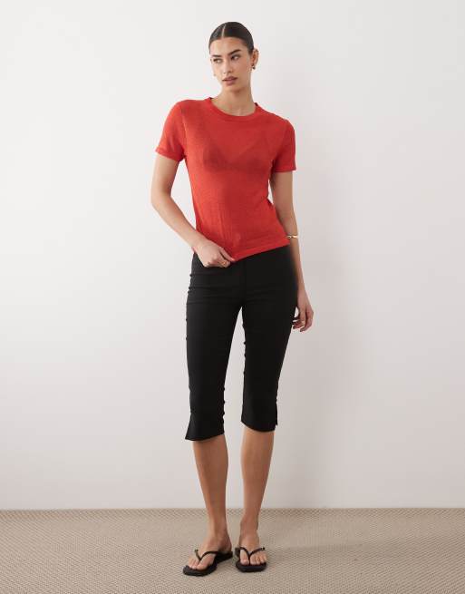 ASOS DESIGN – Transparentes T-Shirt aus Strick in Rot, 2 von 4