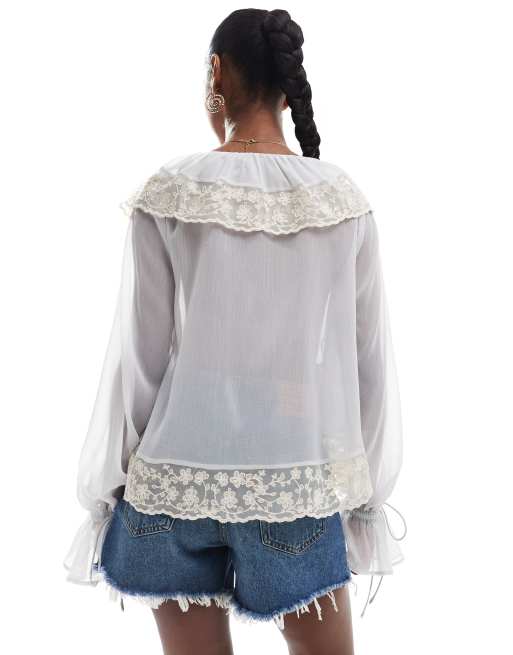 ASOS DESIGN – Transparentes Wickeloberteil in Hellblau mit Spitzenborte, 4 von 4