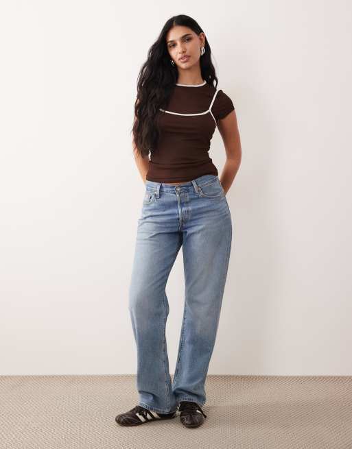 ASOS DESIGN – Transparentes, zweilagiges Oberteil in Schokobraun mit Kontrast-Einfassung, 2 von 4