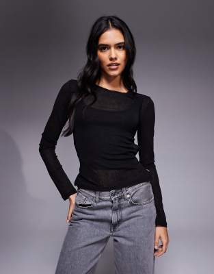 ASOS DESIGN - Transparentes, zweilagiges Oberteil in Schwarz