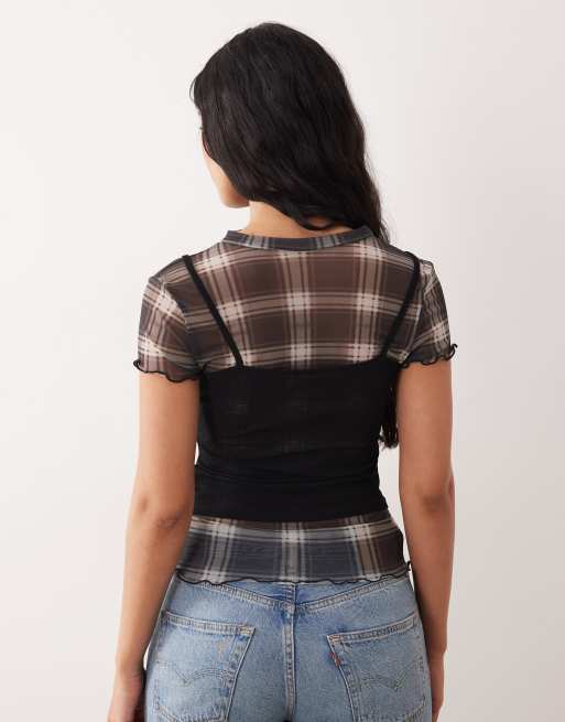 ASOS DESIGN – Transparentes, zweilagiges Oberteil mit Karomuster und Kräuselsaum, 4 von 4