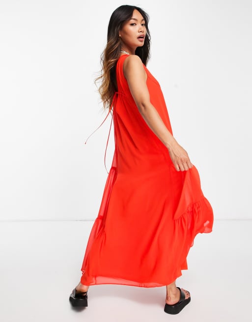 ASOS DESIGN - Trapez-maxikjole uden ærmer med bindedetalje og lagdelte sider, 2 af 4
