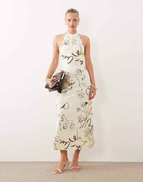 ASOS DESIGN - Trapez-midikjole med halterneck og samtaleprint - view 1