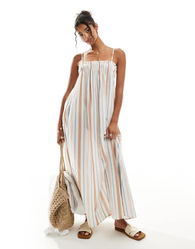 ASOS DESIGN trapeze beach dress in multi stripe