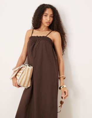 Asos Design Trapeze Cami Maxi Dress In Brown