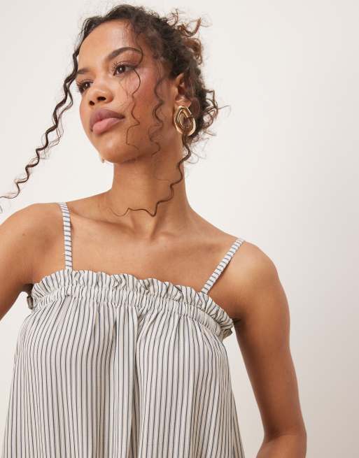 ASOS DESIGN trapeze cami maxi dress in ivory stripes, 2 of 4