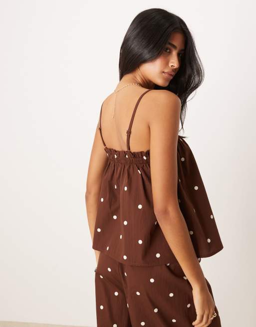 ASOS DESIGN trapeze cami top in chocolate polka dot, 4 of 4