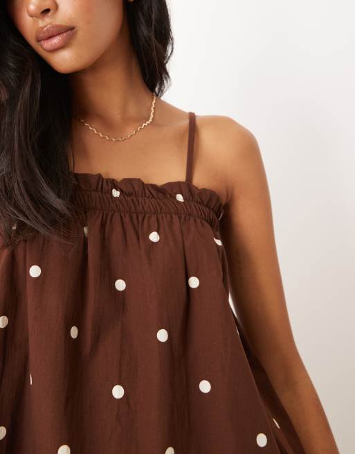 ASOS DESIGN trapeze cami top in chocolate polka dots, 3 of 4