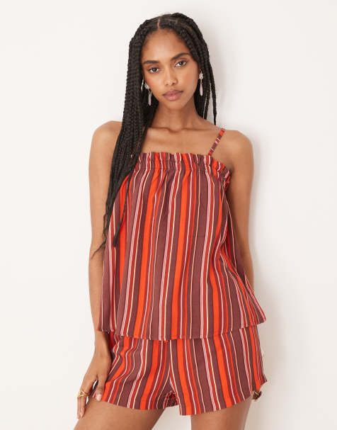 ASOS DESIGN trapeze cami top in maroon stripe - view 1