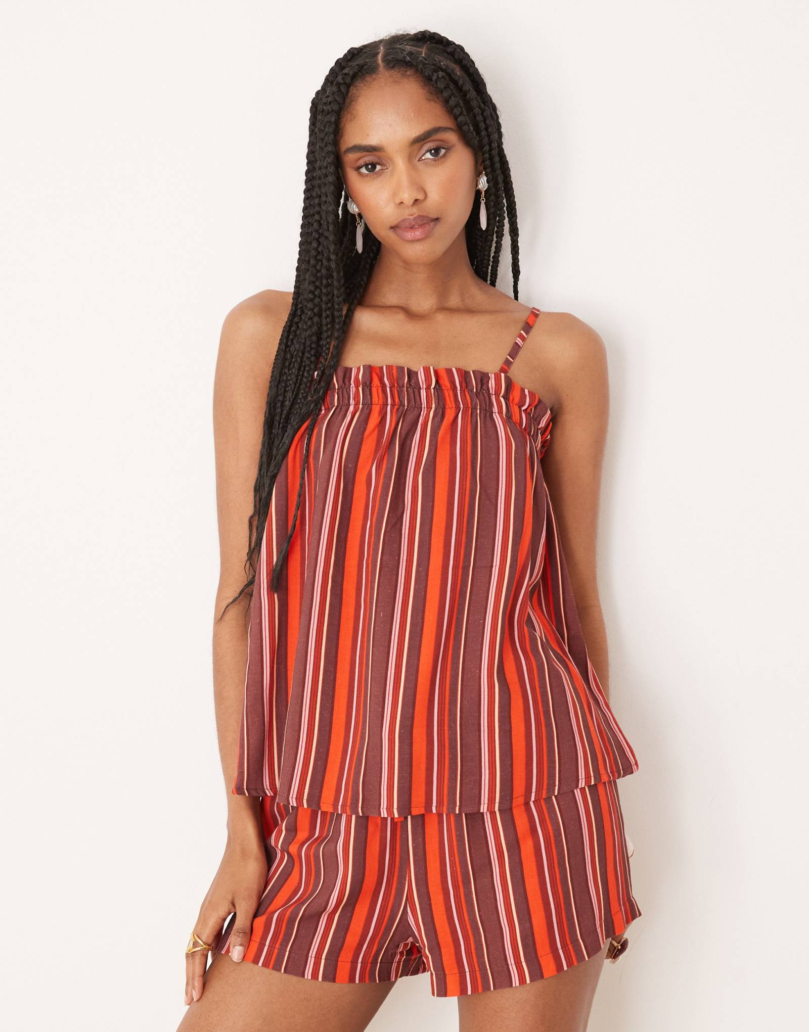 Облегающий топ-трапеция ASOS DESIGN в темно-бордовую полоску