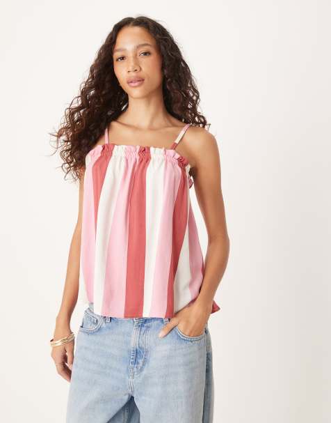 ASOS DESIGN trapeze cami top in pink stripe - view 1