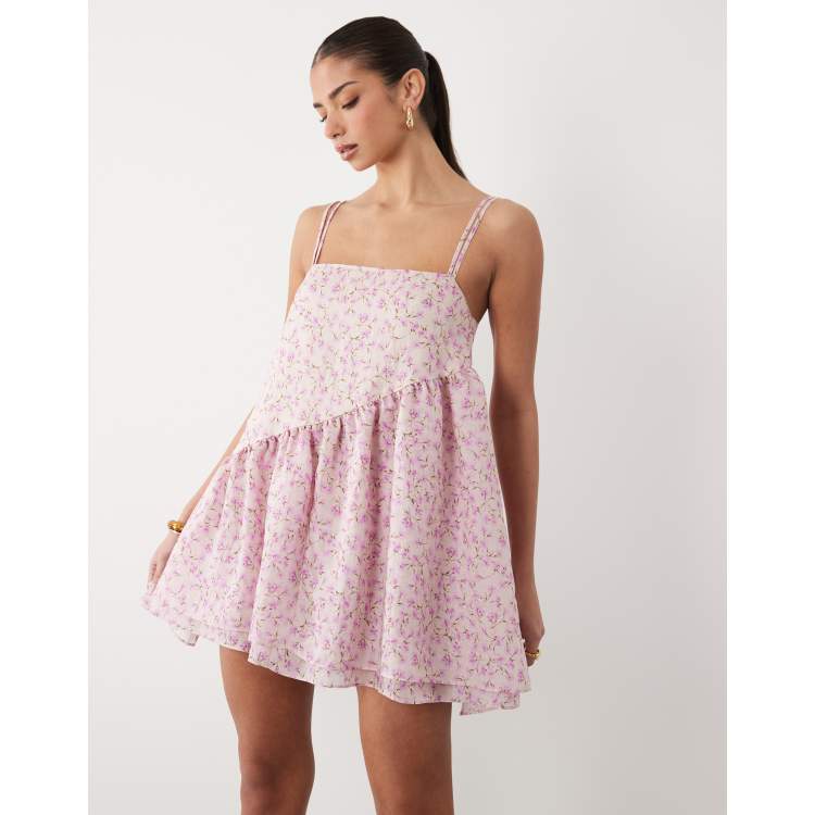 strapless open back dress Rent ASOS DESIGN Micro Pleated Batwing Trapeze Mini Dress In Pink Floral