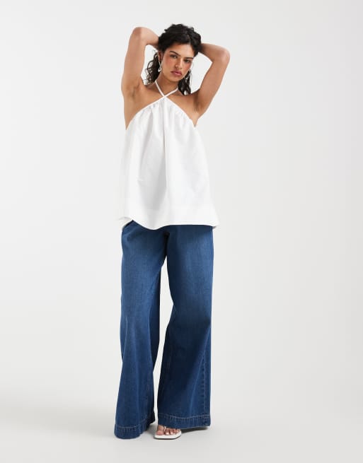 ASOS DESIGN trapeze halter top in white poplin, 4 of 4