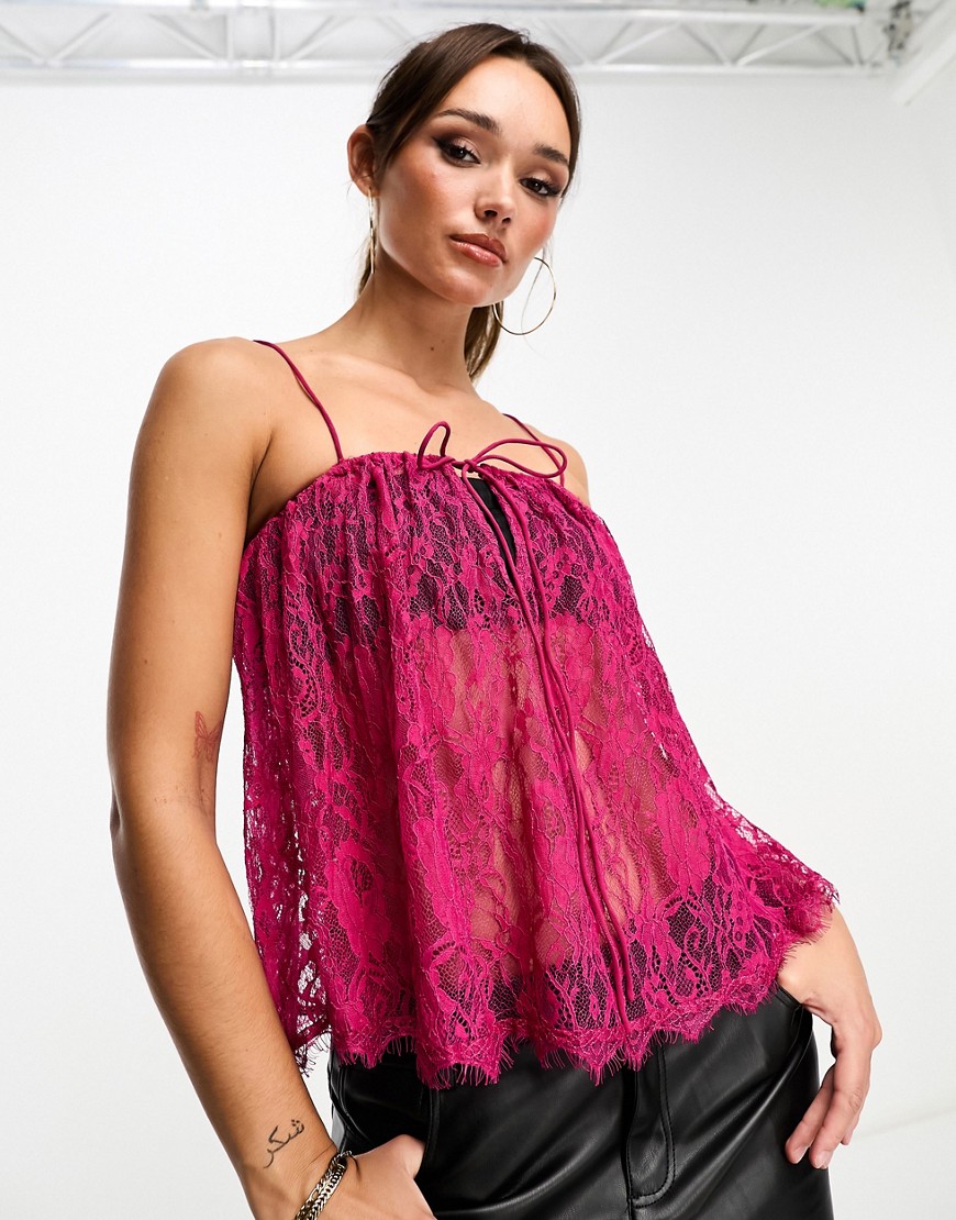 ASOS DESIGN trapeze lace cami in berry-Red