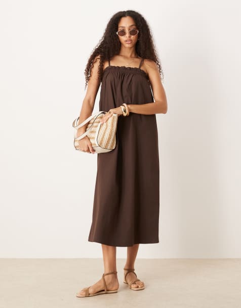 ASOS DESIGN trapeze maxi cami dress in chocolate - view 1