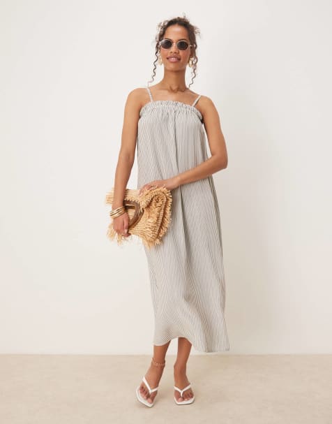 ASOS DESIGN trapeze maxi cami dress in ivory stripe - view 1
