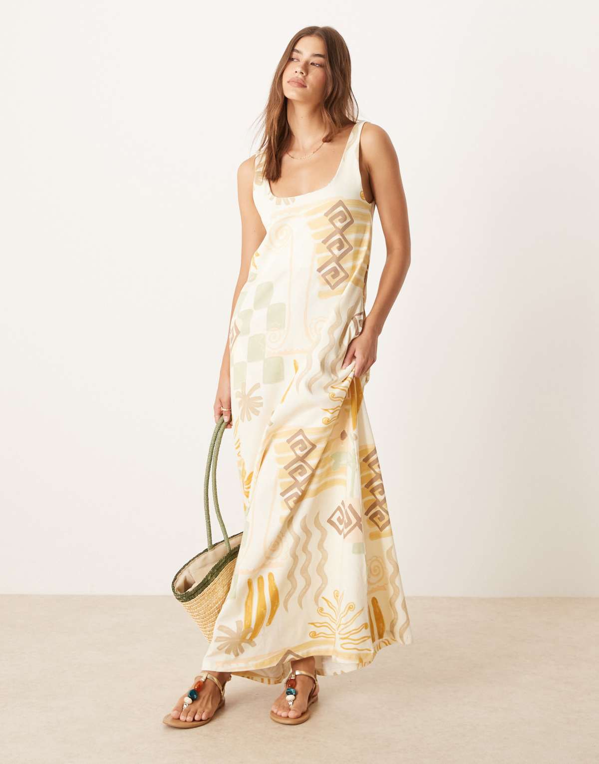 ASOS DESIGN trapeze maxi dress in conversational patchwork print