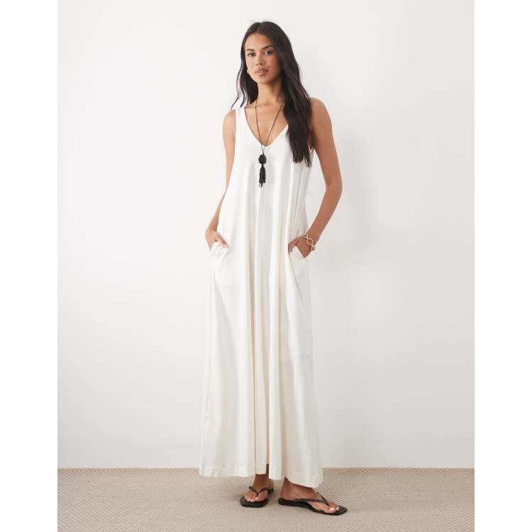 asos design double cloth trapeze maxi dress ASOS Double Cloth Trapeze Maxi Dress in Brown