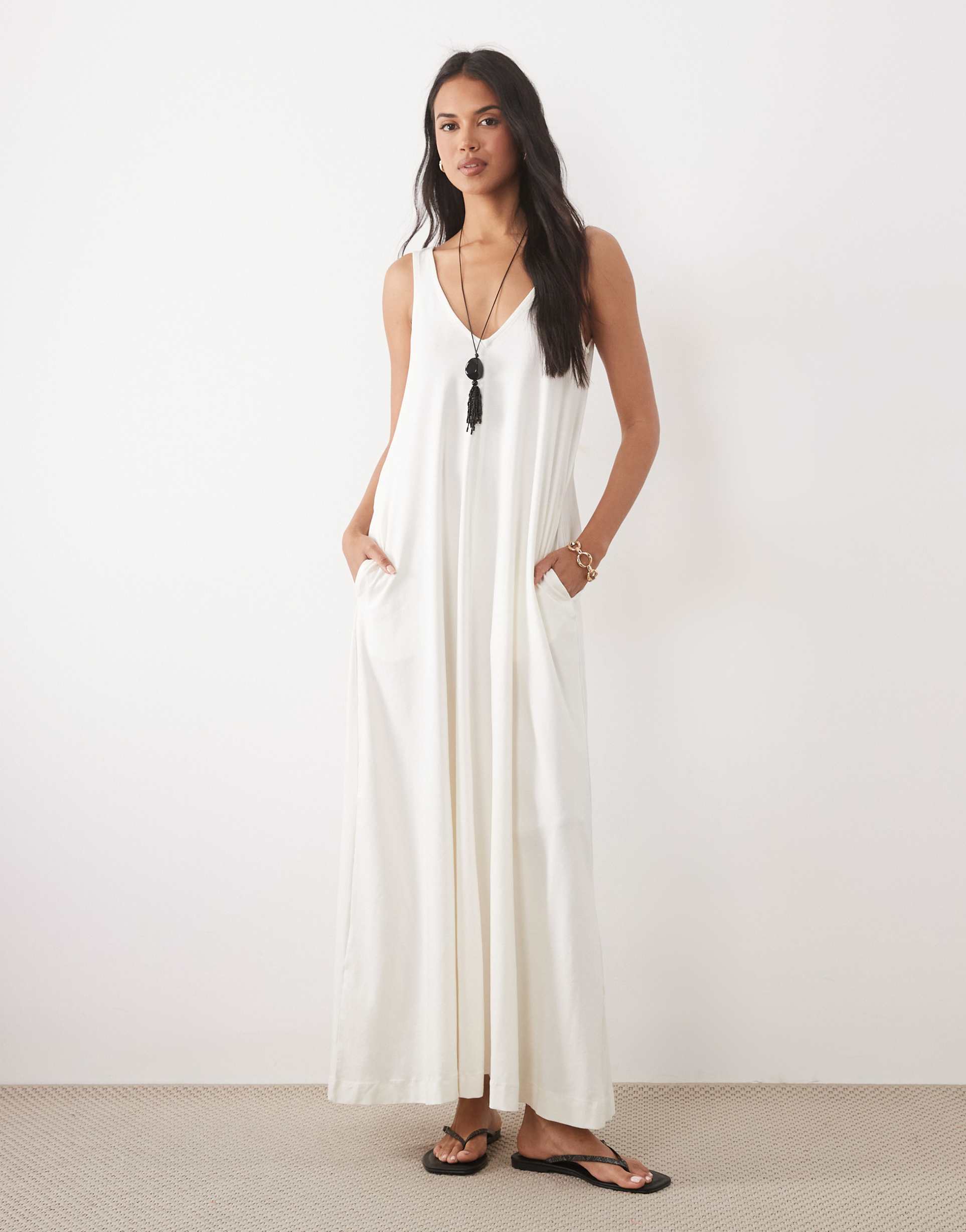 asos design trapeze maxi dress in neutral
