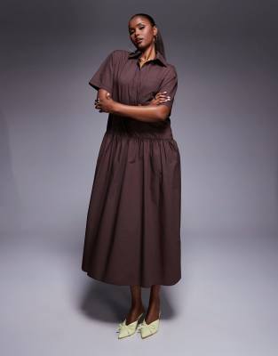 Asos Design Trapeze Maxi Shirt Dress In Gray