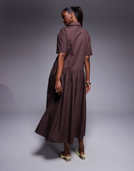 ASOS DESIGN trapeze maxi shirt dress in chocolate