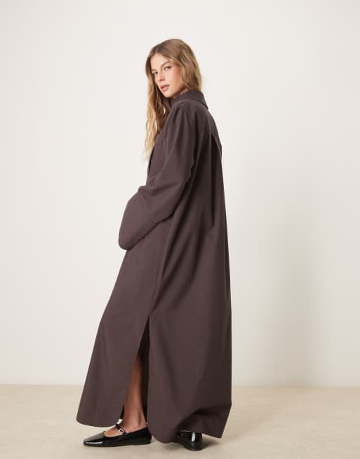 ASOS DESIGN trapeze maxi shirt dress with wide cuffs and oversized pockets in chocolate