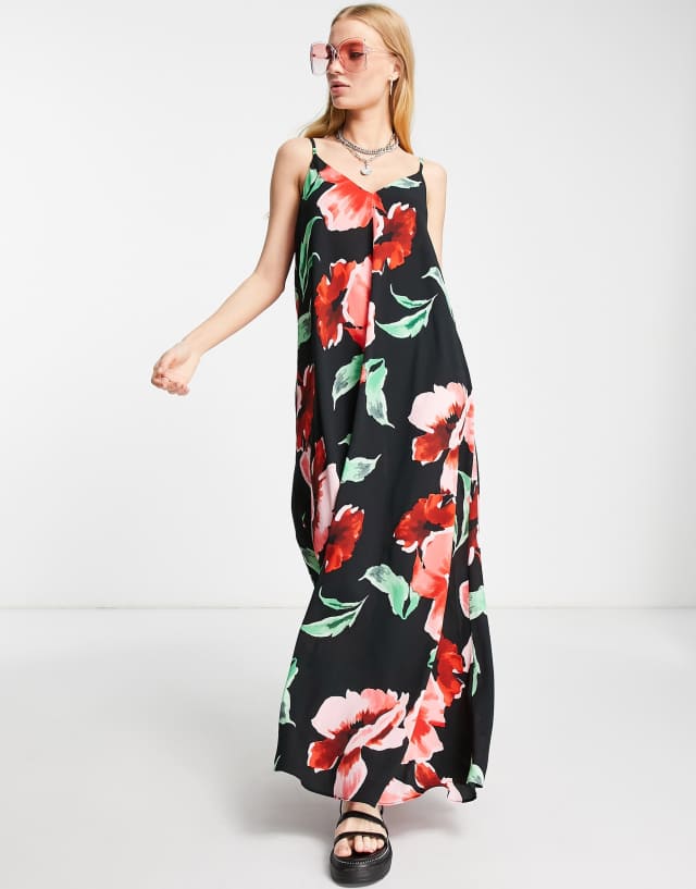 ASOS DESIGN trapeze maxi slip dress in large floral print