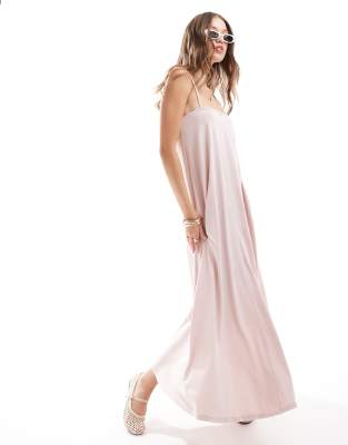 Asos Design Trapeze Midi Cami Dress In Washed Pink