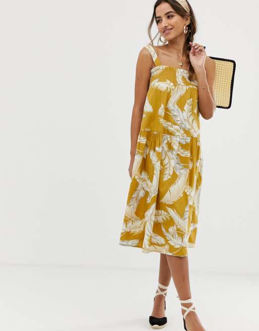 ASOS DESIGN trapeze midi cotton sundress in palm print | ASOS