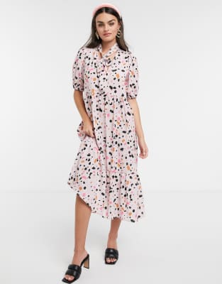 mixed spot midi dress