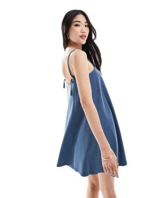 Asos Design Trapeze Mini Cami Dress In Indigo Blue
