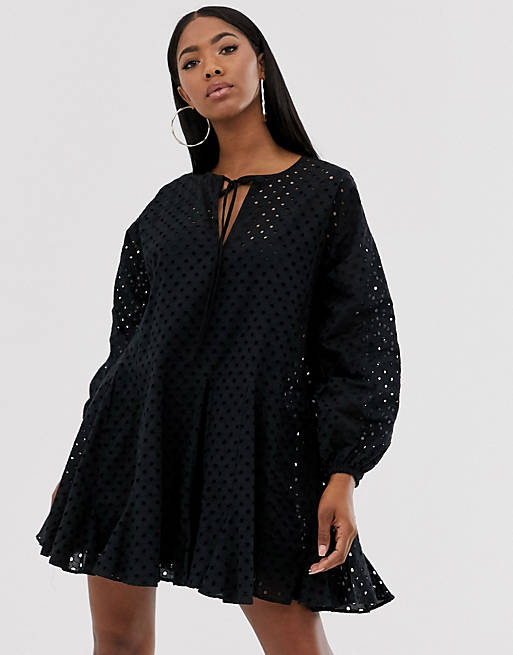 ASOS DESIGN trapeze mini dress with godets in broderie