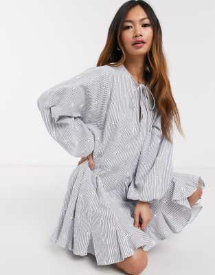 blue and white smock dress