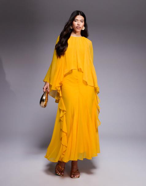 ASOS DESIGN trapeze overlay chiffon maxi dress with ruffles in orange - view 1