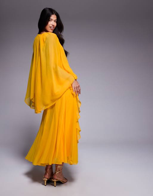 ASOS DESIGN trapeze overlay chiffon maxi dress with ruffles in orange