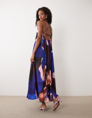 Asos Design Trapeze Scoop Neck Full Hem Maxi Dress With Bead Detail Back In Multi