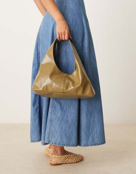 ASOS DESIGN trapeze slouch shoulder bag in olive - view 1