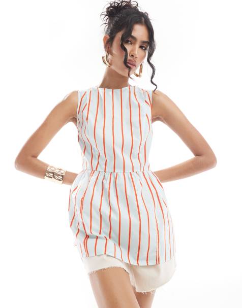 ASOS DESIGN trapeze top in blue and red stripe - view 1
