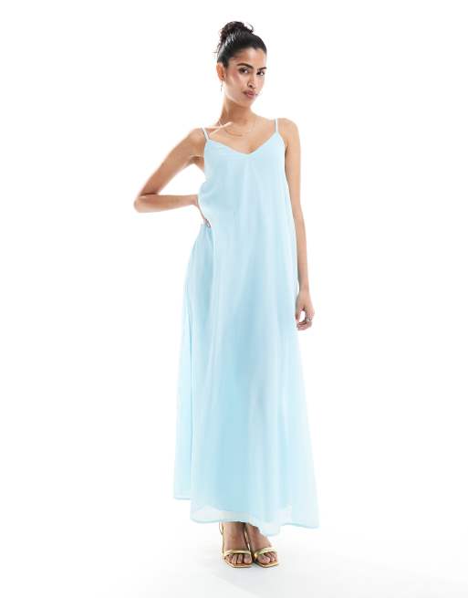 ASOS DESIGN - Trapezformet cami-maxikjole med åben ryg i pastelblå