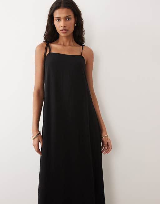 ASOS DESIGN – Trapezförmiges Leinenmix-Maxikleid in Schwarz, 4 von 4