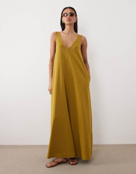 ASOS DESIGN – Trapezförmiges Maxikleid in Olivgrün - view 1