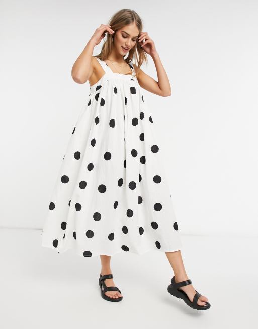 ASOS DESIGN – Trapezförmiges Maxikleid mit großem Punktemuster in Schwarzweiß